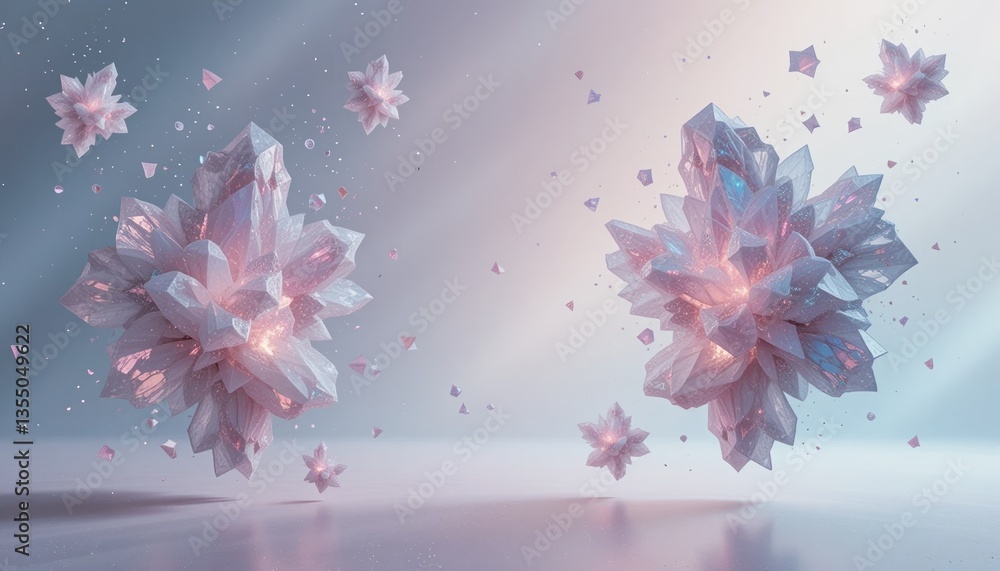 Poster dynamic crystal formation abstract digital art colorful 3d rendering soft light environment aerial v