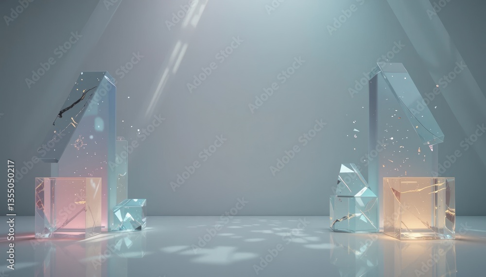 Poster dynamic light refraction and reflection abstract art installation studio space digital rendering cre