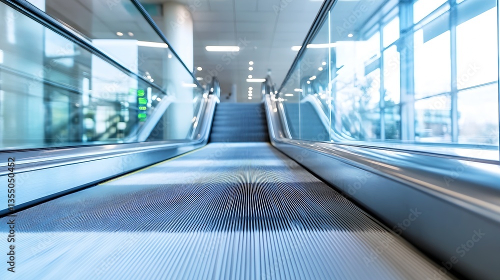 Poster Futuristic airport escalator view capturing the sleek design and modern architecture of travel convenience : Generative AI