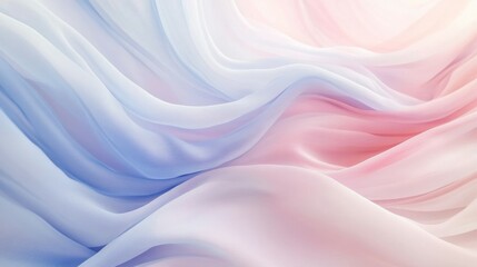 Obraz premium Soothing Pastel Fabric Cascade with Seamless Gradient Transition - Serene Minimalist Composition of Sheer Blue and Pink Silk Drapes - Soft Textures and Flowing Elegance