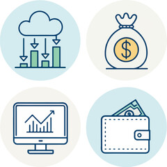 Fintech Line Icons Set, Editable Stroke Vector Collection for Finance and Digital Payment