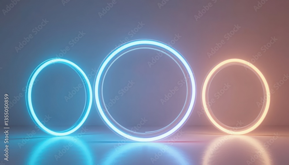 Poster energetic motion of illuminated circles abstract studio digital art futuristic setting close-up view