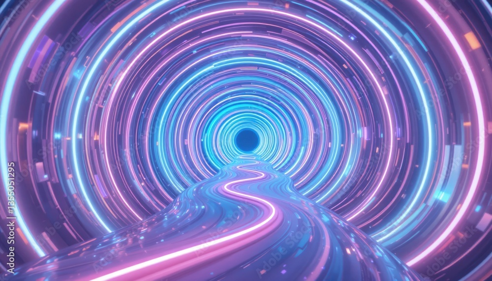 Poster dynamic journey through a futuristic tunnel virtual realm digital art neon environment abstract view