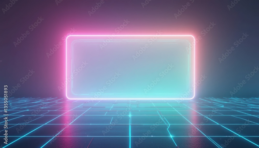 Poster neon frame animation showcase virtual environment digital content futuristic atmosphere eye-level vi