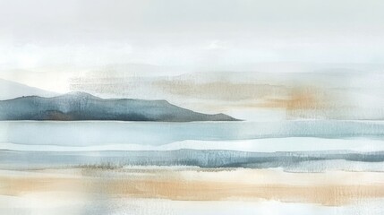 Obraz premium Tranquil Waterscape Abstract Mountain Horizon in Soft Pastels Calm Serenity, Layered Textures, Modern Landscape Painting