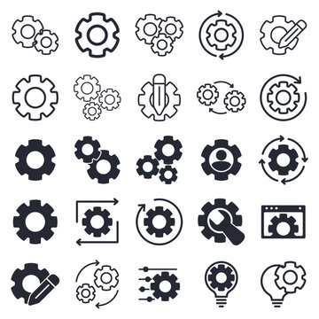 Set of Gear icon logo vector illustration. Settings pack symbol template for graphic and web design collection