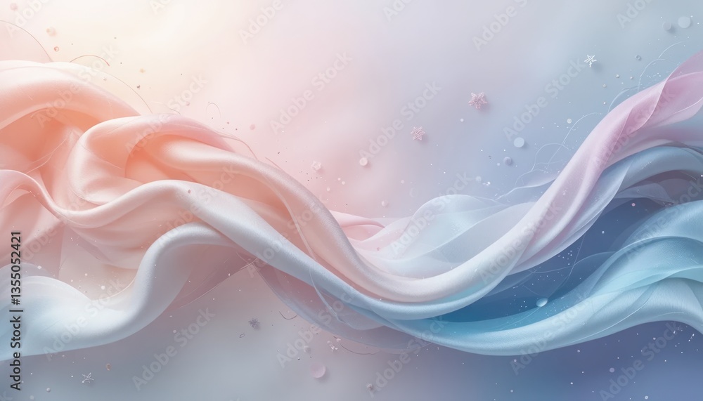 Poster flowing silk fabric movement abstract background digital art soft color palette aerial view fluidity