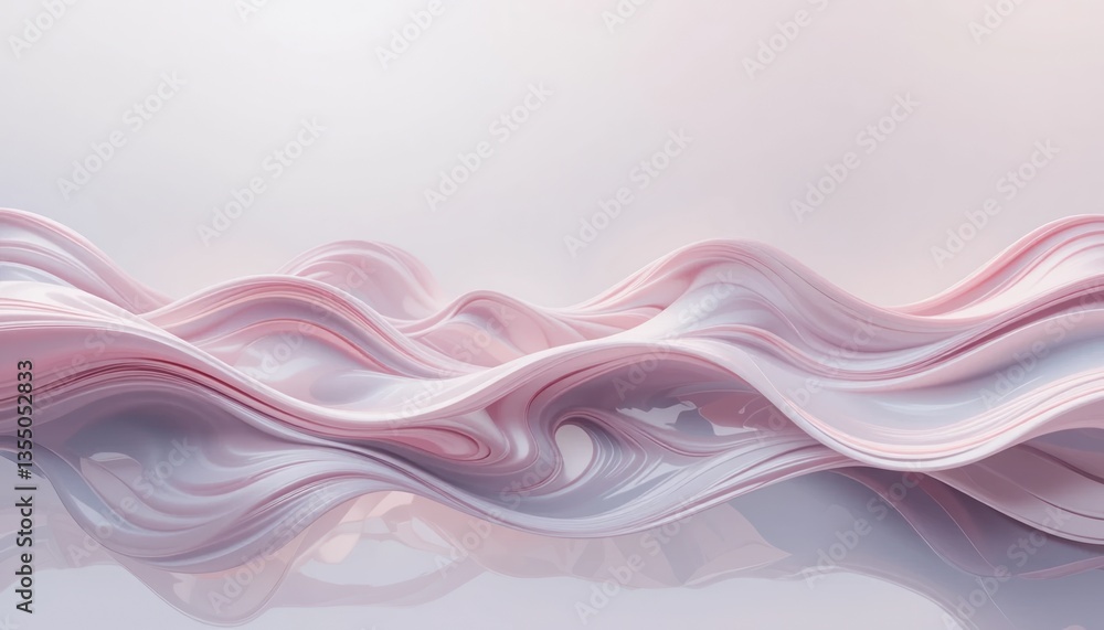 Poster dynamic flow of abstract waves digital art soft pastel colors calm environment aerial view conceptua
