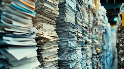 Massive Stacks of Paper Documents in an Archive Storage Facility