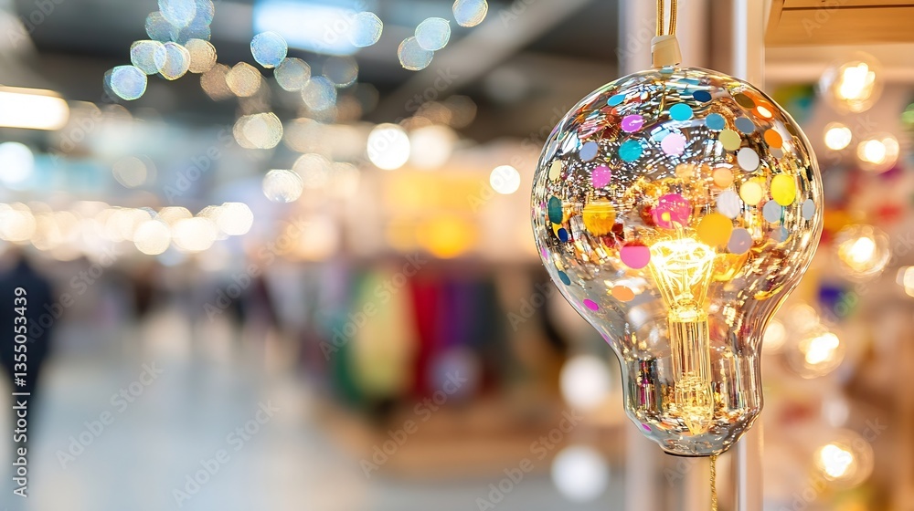 Poster Colorful Decorative Light Bulb with Beautiful Bokeh Background Creating a Vibrant Atmosphere : Generative AI