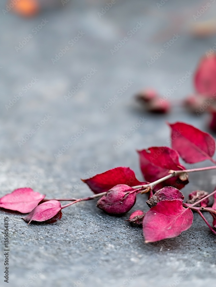Poster vibrant red autumn leaves on a gray background creating a beautiful natural still life scene : gener