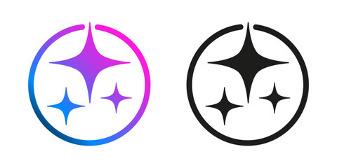 Naklejka premium AI icon, artificial intelligence star logo generation, colored magic generate AI button, generated sign, chat with AI application, artificial intelligence online tool concept