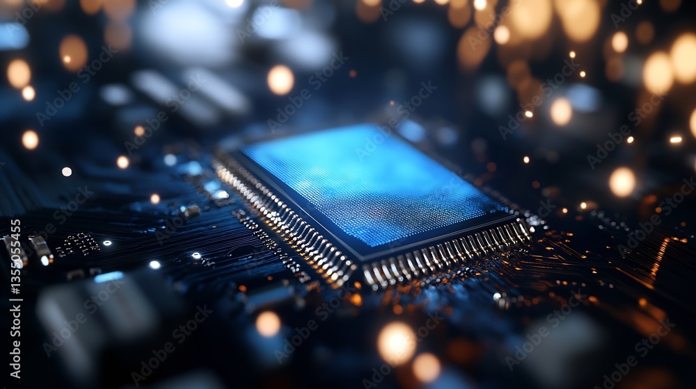 Leinwandbilder Detailed closeup of a microprocessor on a circuit board highlighting the importance of technology : Generative AI