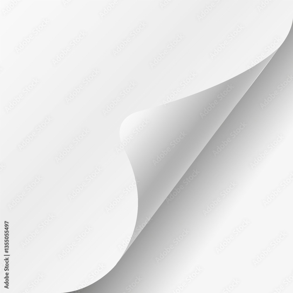 Poster Page with curled corner and shadow, page curl with shadow on blank sheet of paper, rolled paper corner, corner of sheet of paper