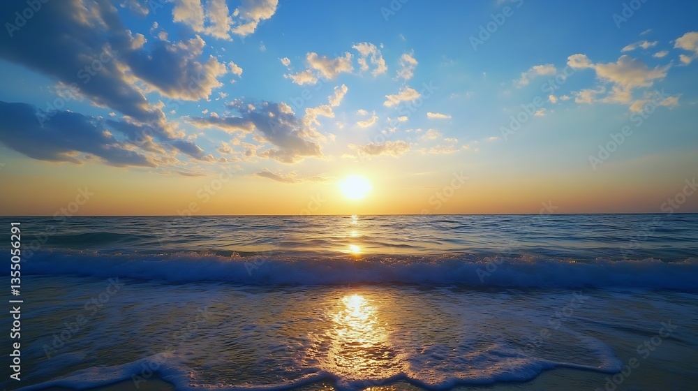 Aufkleber stunning sunset over the ocean with golden reflections on the water and dramatic clouds in the sky :