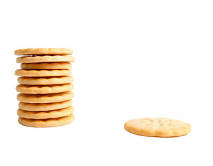 Stack of biscuits and one biscuit