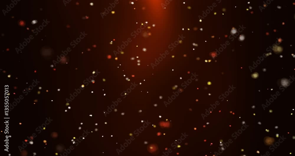 Sticker rising sparkling particles in orange light. abstract animation.