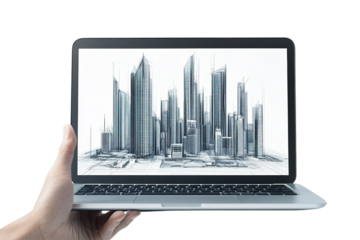 Hand with laptop Isolated cutout on transparent or white background.