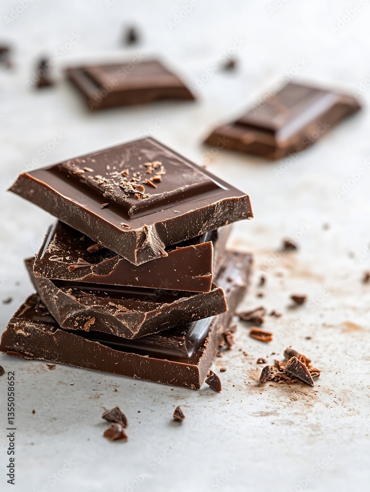 Aufkleber Delicious and elegant dark chocolate squares stacked artistically on a clean surface for a tempting treat : Generative AI