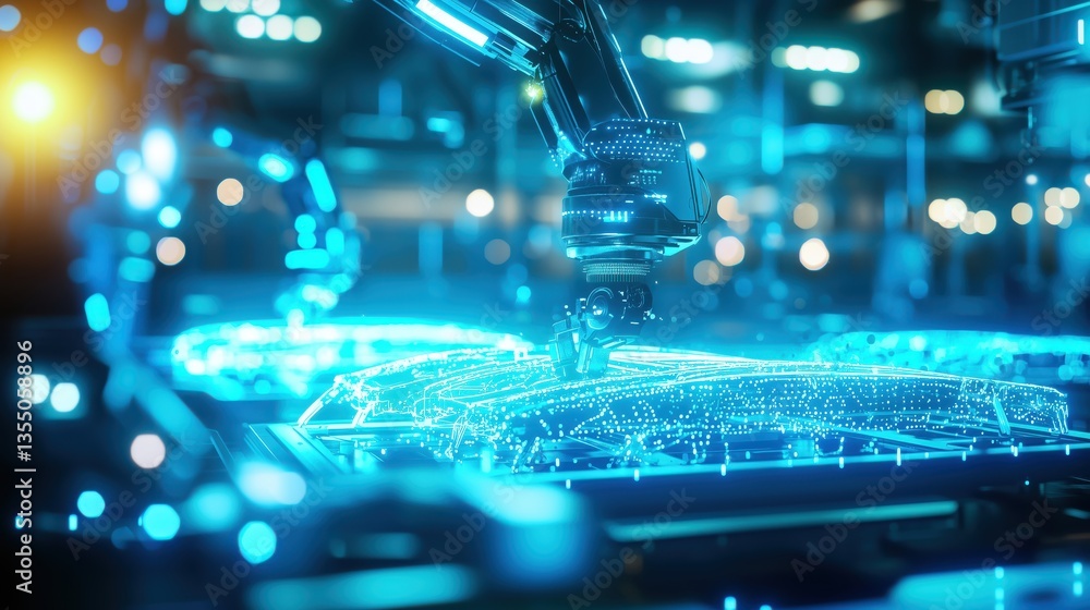 Poster robotic arms assembling car frames with ai precision in factory