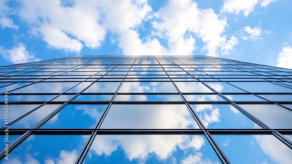 Poster modern glass skyscraper reflecting the sky and clouds in an urban environment at daylight : generati
