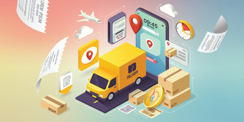 Online delivery service concept, online order tracking,Logistics and Delivery, on mobile Vector. illustration