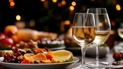 Fototapeta premium Festive Holiday Meal with Wine