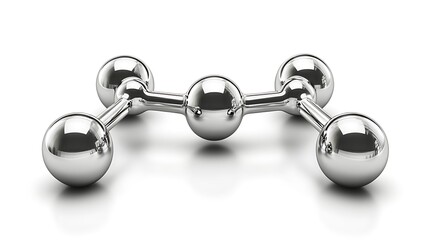 A shiny silver metal structure composed of spheres and connecting bars