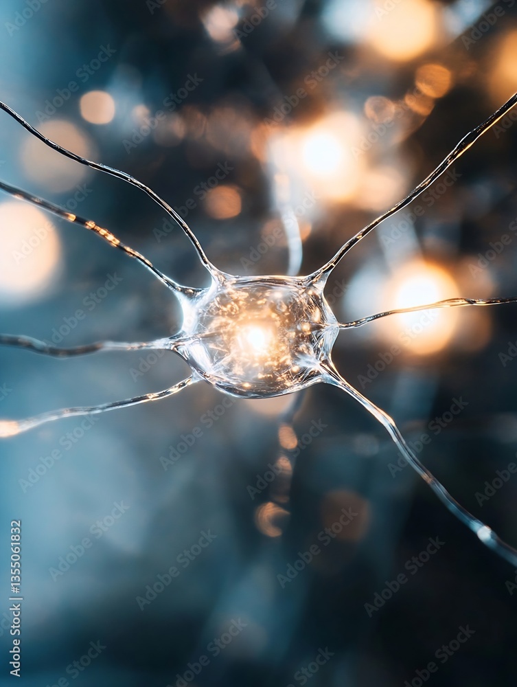 Aufkleber Closeup view of a neuron with glowing connections in a blurred background symbolizing cognitive processes : Generative AI