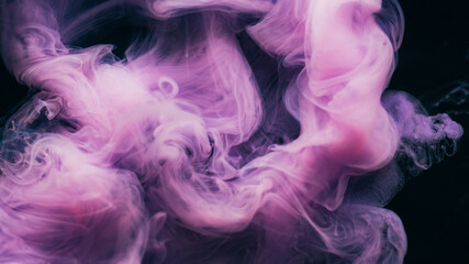 Ink steam. Smoke twirl. Purple violet whirl curl shape swirl fluid flow. Art color liquid cloud dye...