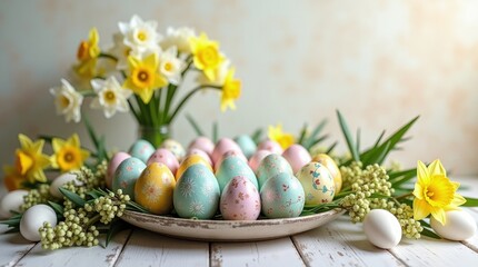 Easter Eggs with Spring Flowers