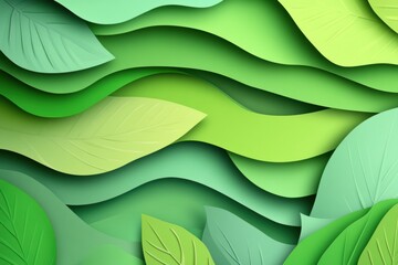 Obraz premium Vibrant eco-friendly paper art design showcasing layered tropical leaves in green tones with smooth shadows for an organic aesthetic