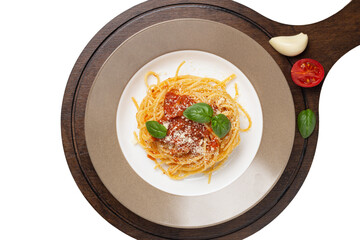 PNG. Spaghetti pasta Bolognese isolated with clipping path, cooking ingredient