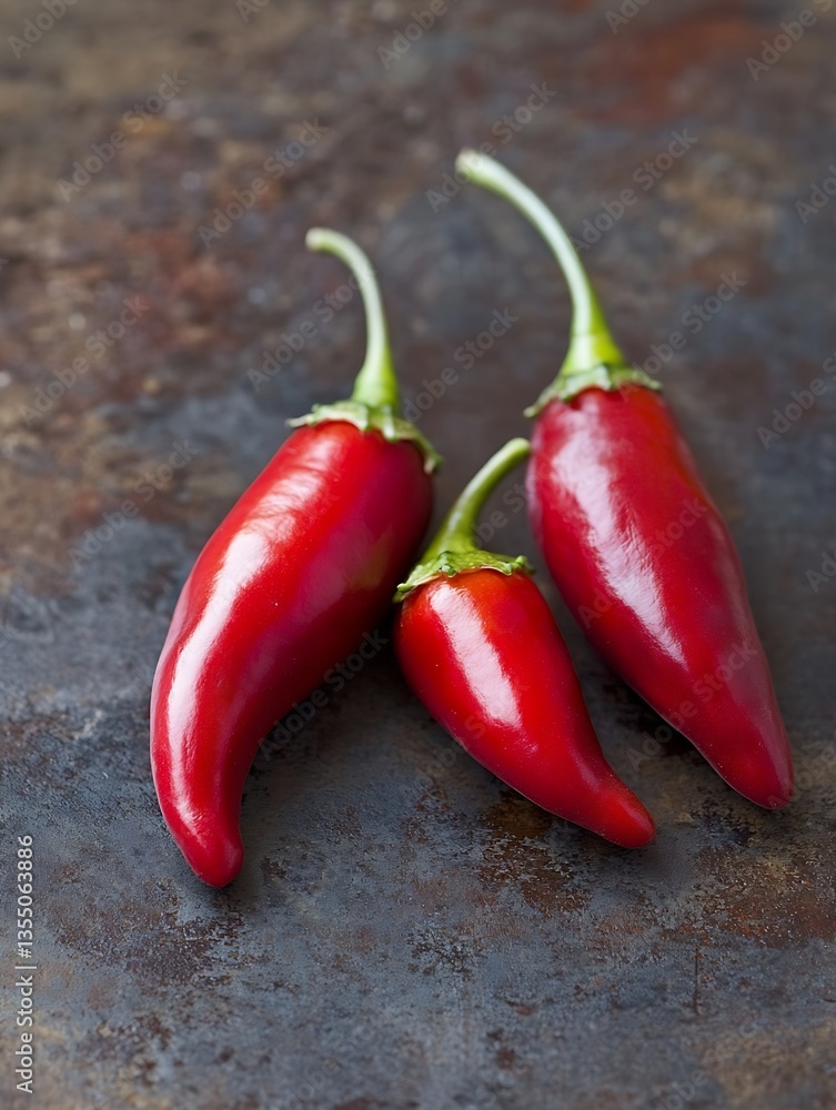 Aufkleber freshly harvested red chili peppers displaying vibrant colors on rustic surface : generative ai