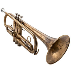 old brass trumpet on transparent background