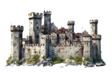 Old castle Isolated cutout on transparent or white background.