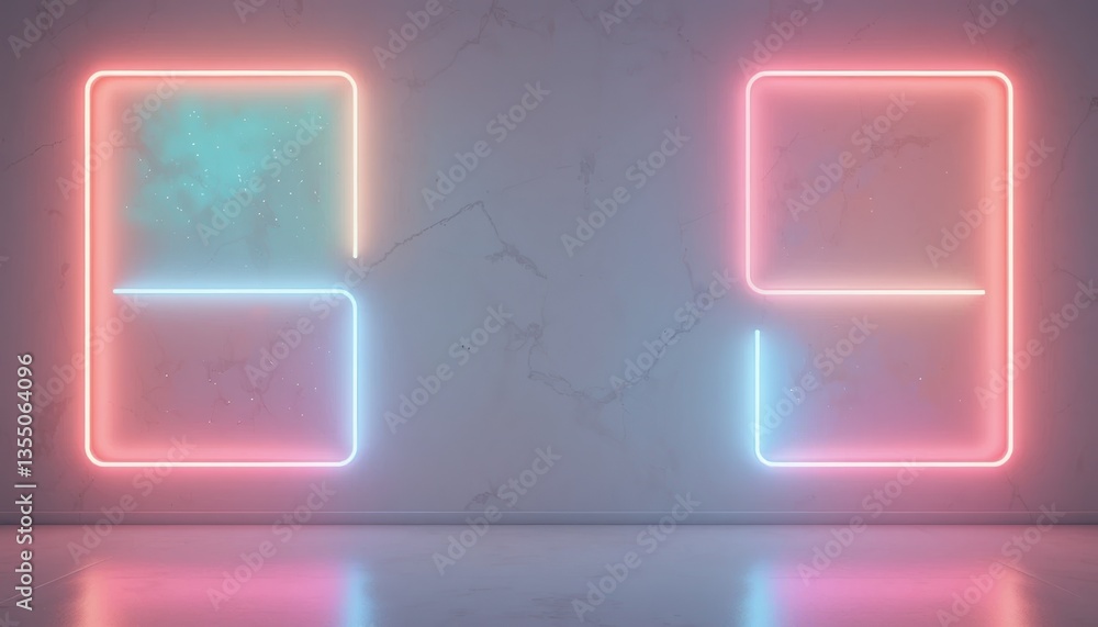 Poster dynamic neon numbers display modern art gallery digital artwork urban environment front view futuris