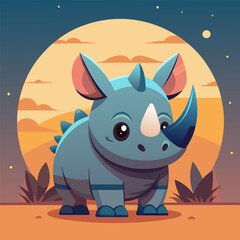 Cute cartoon rhino in a desert scene.