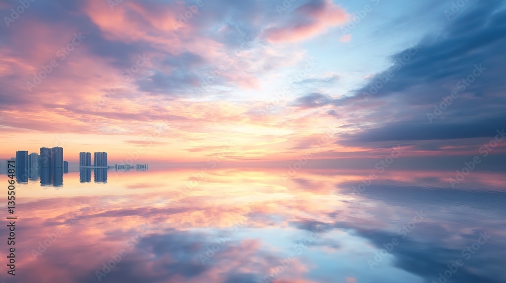 Aufkleber Stunning sunset reflection over calm waters creating a serene evening sky with pastel colors : Generative AI