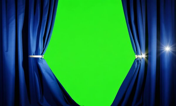 pening blue wavy curtain with spotlight motion animation green screen background