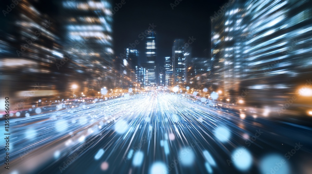 Poster dynamic night scene of city lights in motion with a stunning blur effect : generative ai