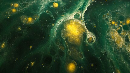 Fototapeta premium Abstract Green and Gold Fluid Acrylic Pour Painting Texture Background