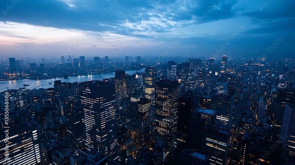 Poster stunning aerial view of a bustling city skyline at twilight showcasing modern architecture : generat