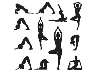 silhouettes of women doing yoga