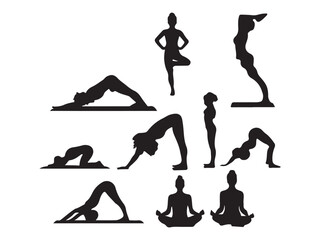 silhouettes of yoga poses