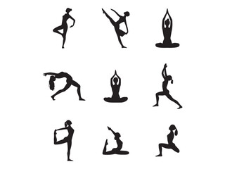 silhouettes of yoga poses