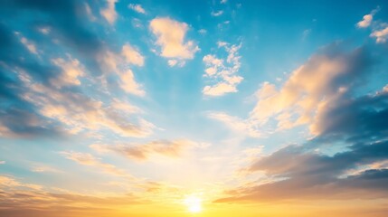 Obraz premium Stunning sunset sky over a horizon featuring vibrant colors and soft clouds illustrating the beauty of nature's wonders : Generative AI