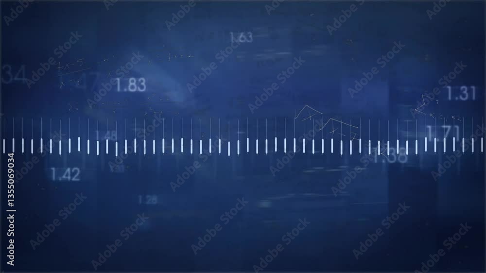 Poster Animation of dynamic graph with white lines and numerical data on blue background