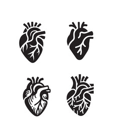 set collection black human heart anatomy icon vector design