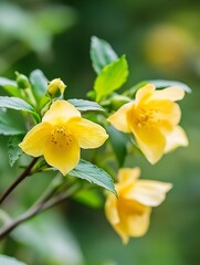 Vibrant yellow flowers blooming in a lush green garden creating a serene atmosphere : Generative AI